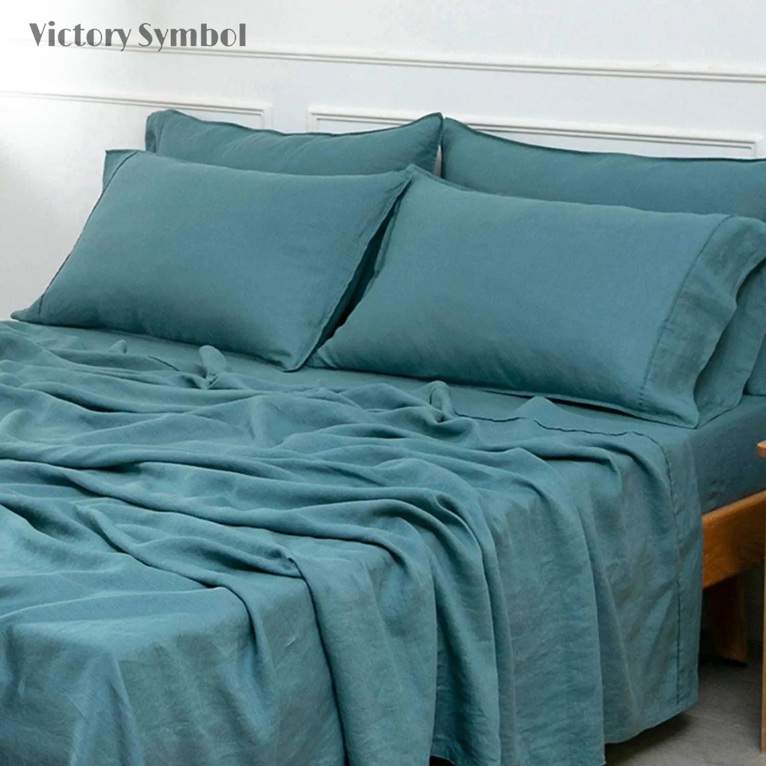 Mineral Blue 100% Organic Linen Pillowcases - Victory Symbol