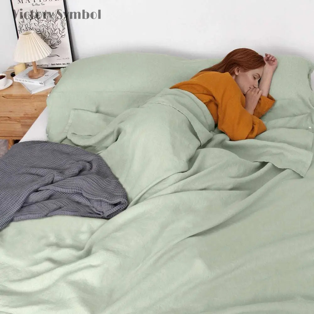 Mint Green 100% Linen Portable Bed Sheet,Sleeping Bag Liner for Hotel and Travel,Sleep Sack Adult - Ultra Lightweight Backpacking with Zipper - Victory Symbol