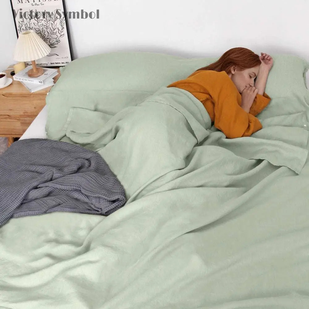 Mint Green 100% Linen Portable Bed Sheet