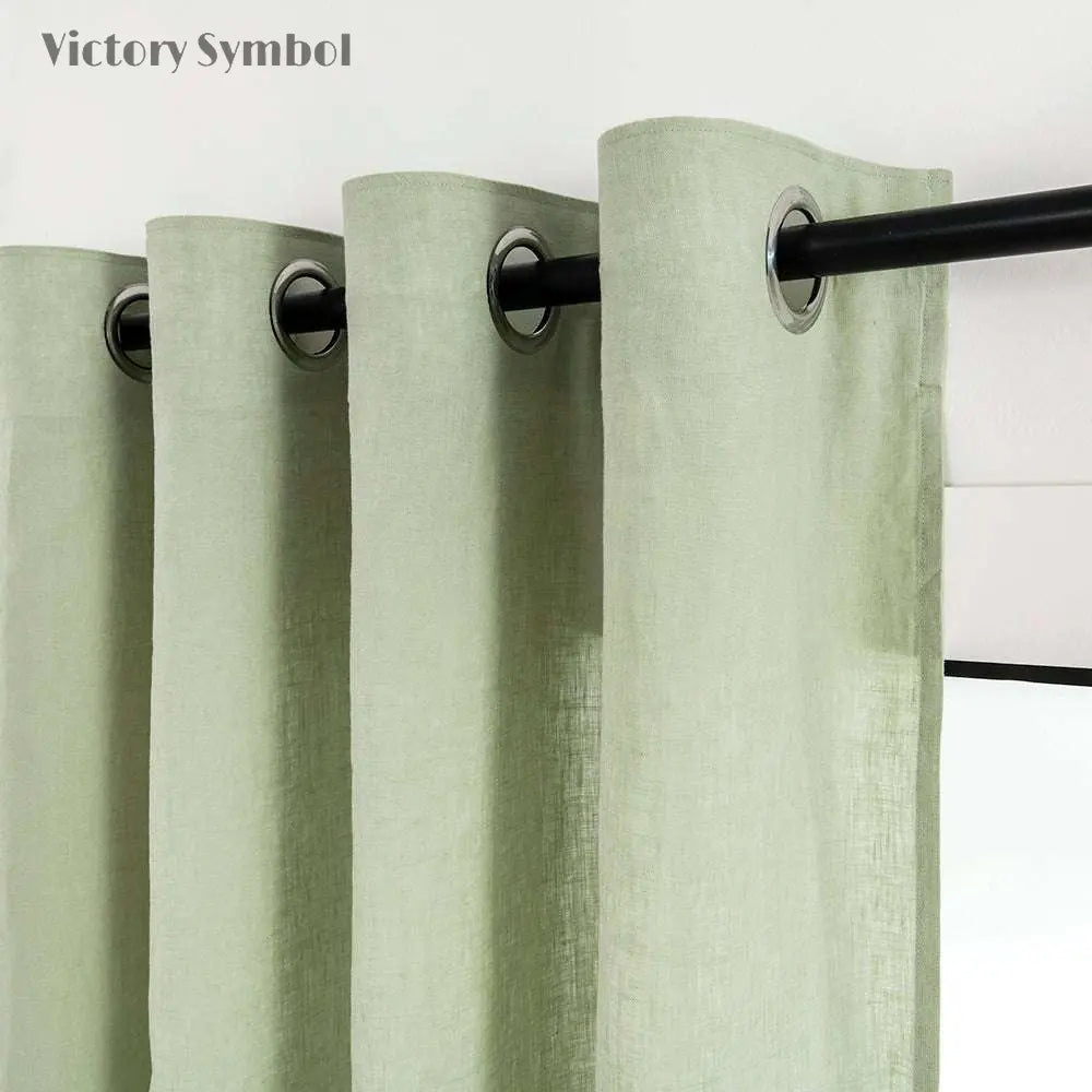 Mint Green 100% Organic Linen Curtain for Bedroom Living Room - Victory Symbol