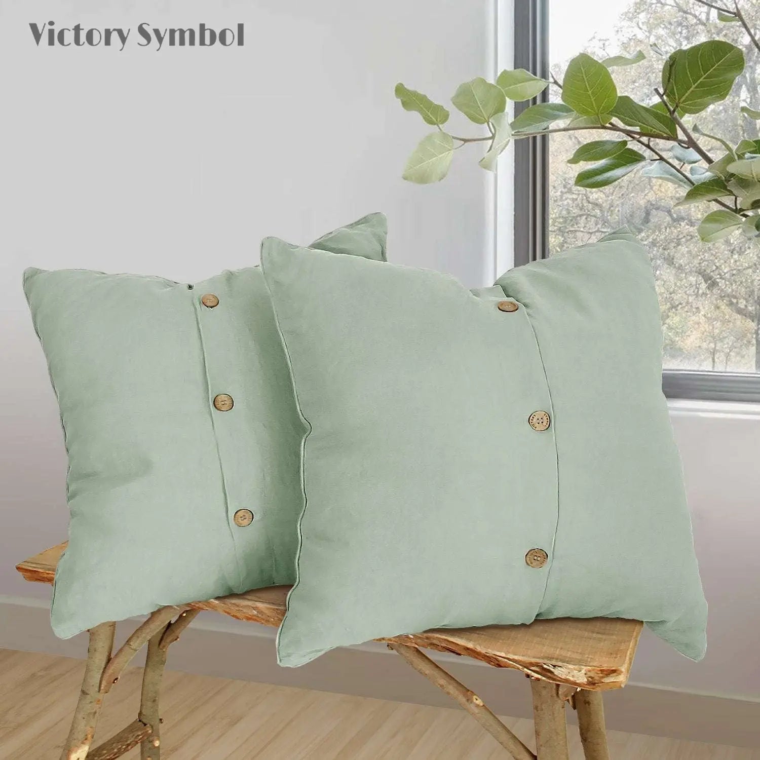 Mint Green 100% Organic Linen Euro Pillowcases - Victory Symbol