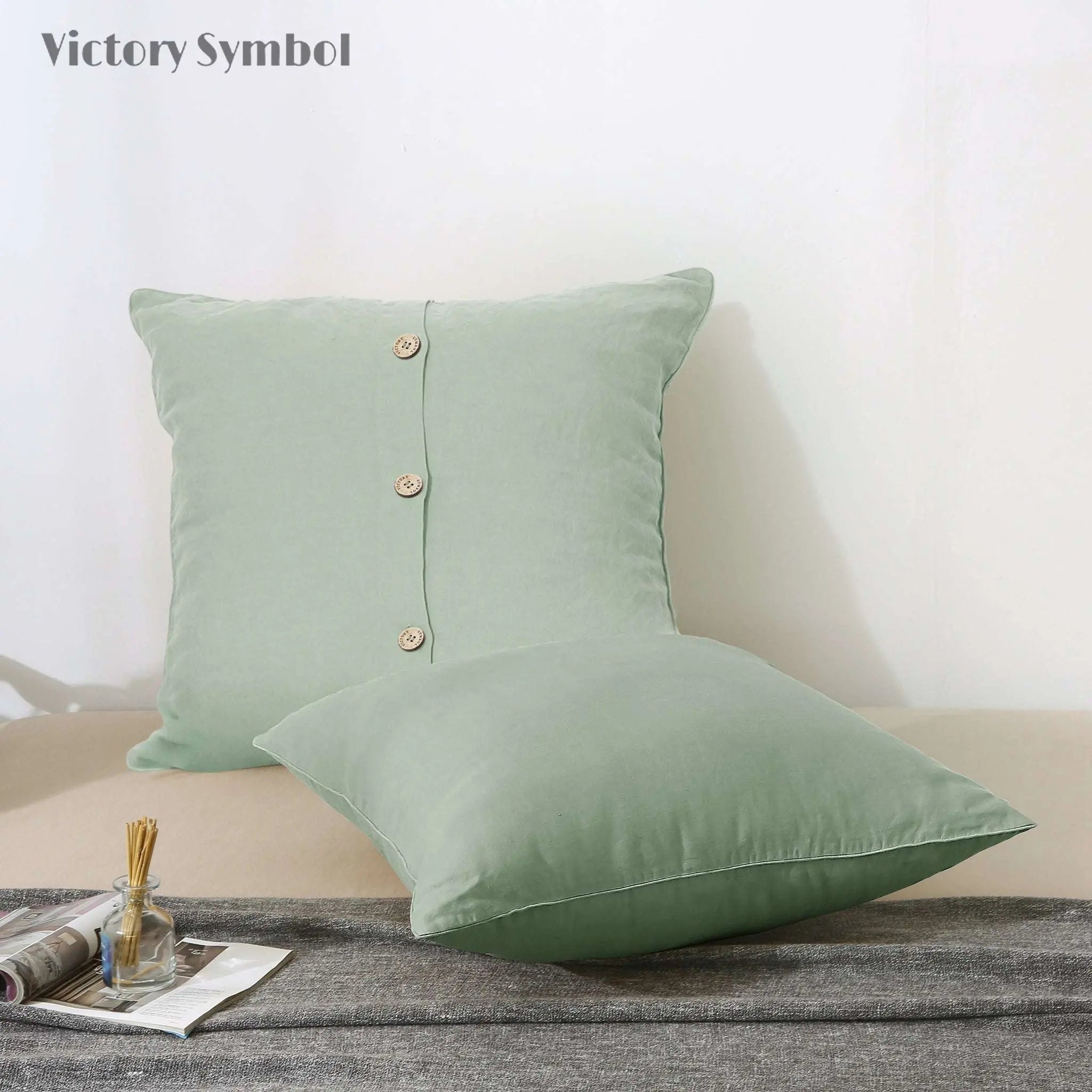 Mint Green 100% Organic Linen Euro Pillowcases - Victory Symbol