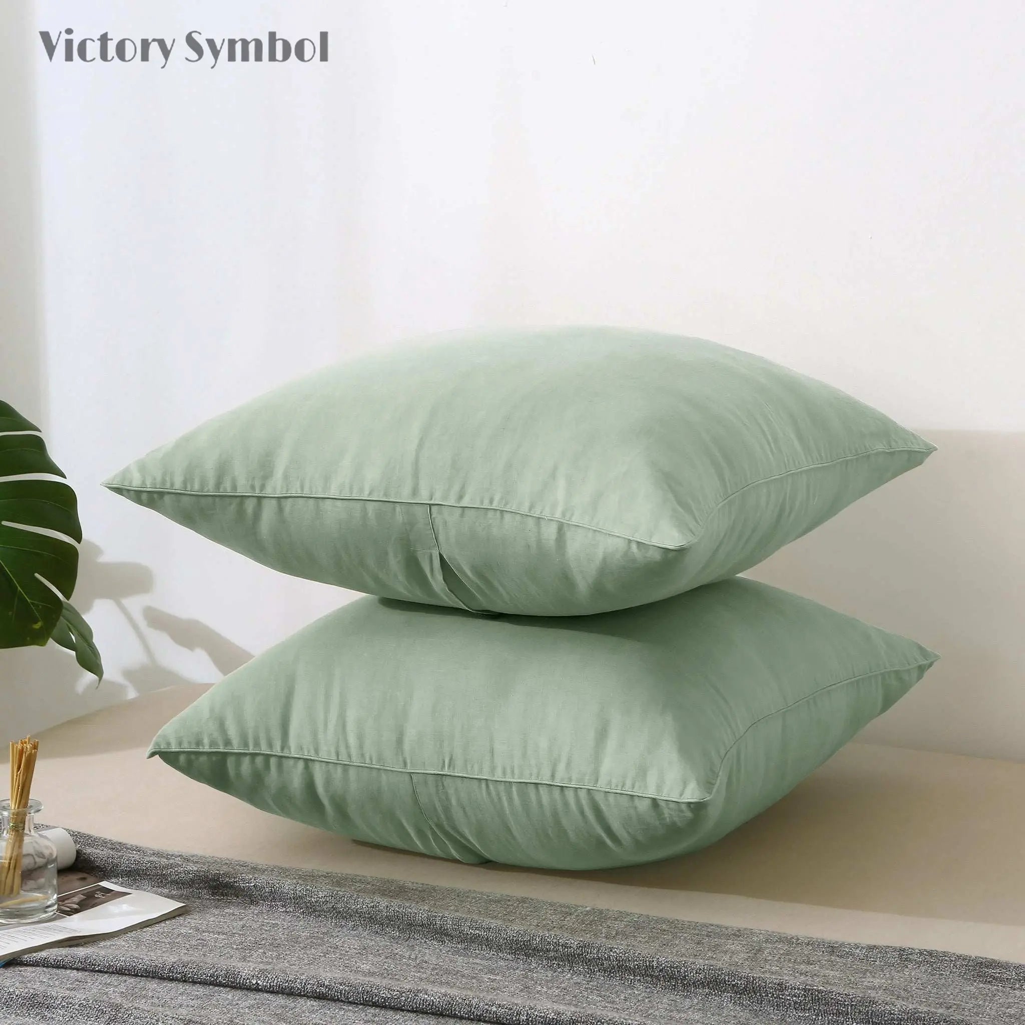 Mint Green 100% Organic Linen Euro Pillowcases - Victory Symbol
