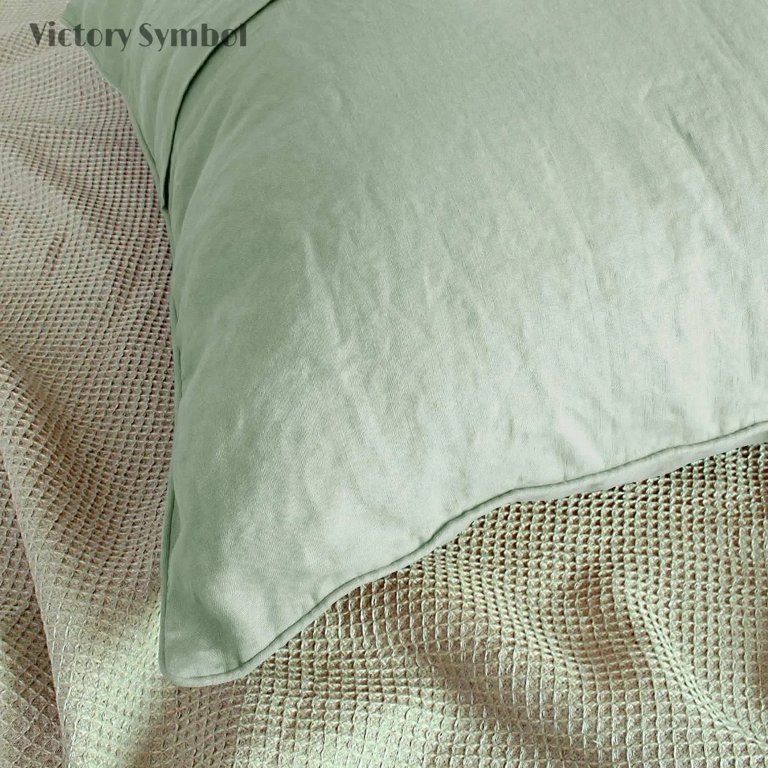 Mint Green 100% Organic Linen Euro Pillowcases - Victory Symbol