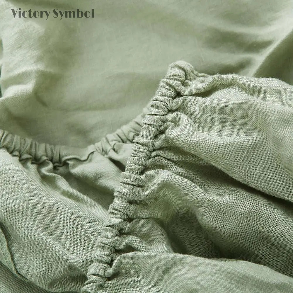 Mint Green 100% Organic Linen Fitted Sheet - Victory Symbol