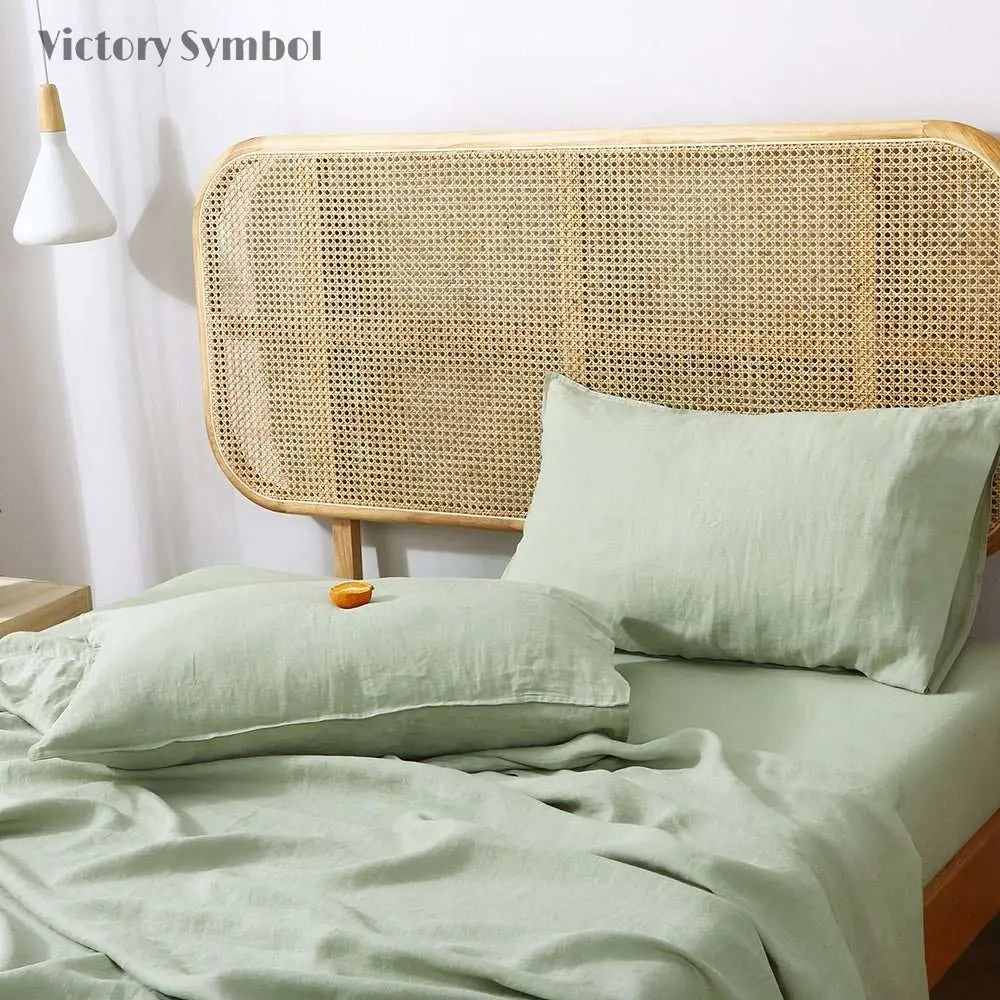 Mint Green 100% Organic Linen Sheets Set - Victory Symbol