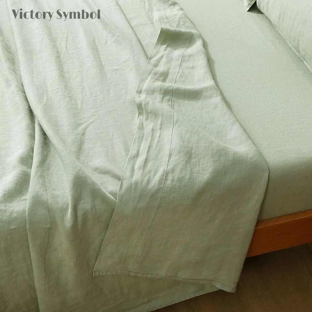 Mint Green 100% Organic Linen Sheets Set - Victory Symbol