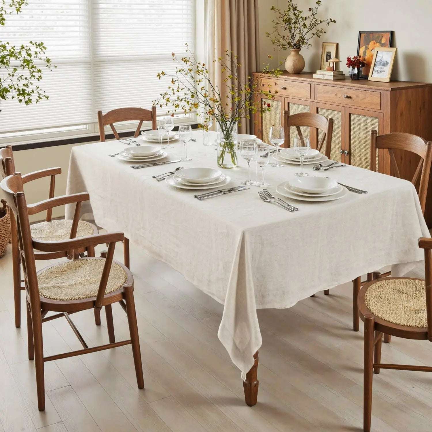 Thick Natural Undyed Linen 100% Organic Linen Tablecloth - Victory Symbol
