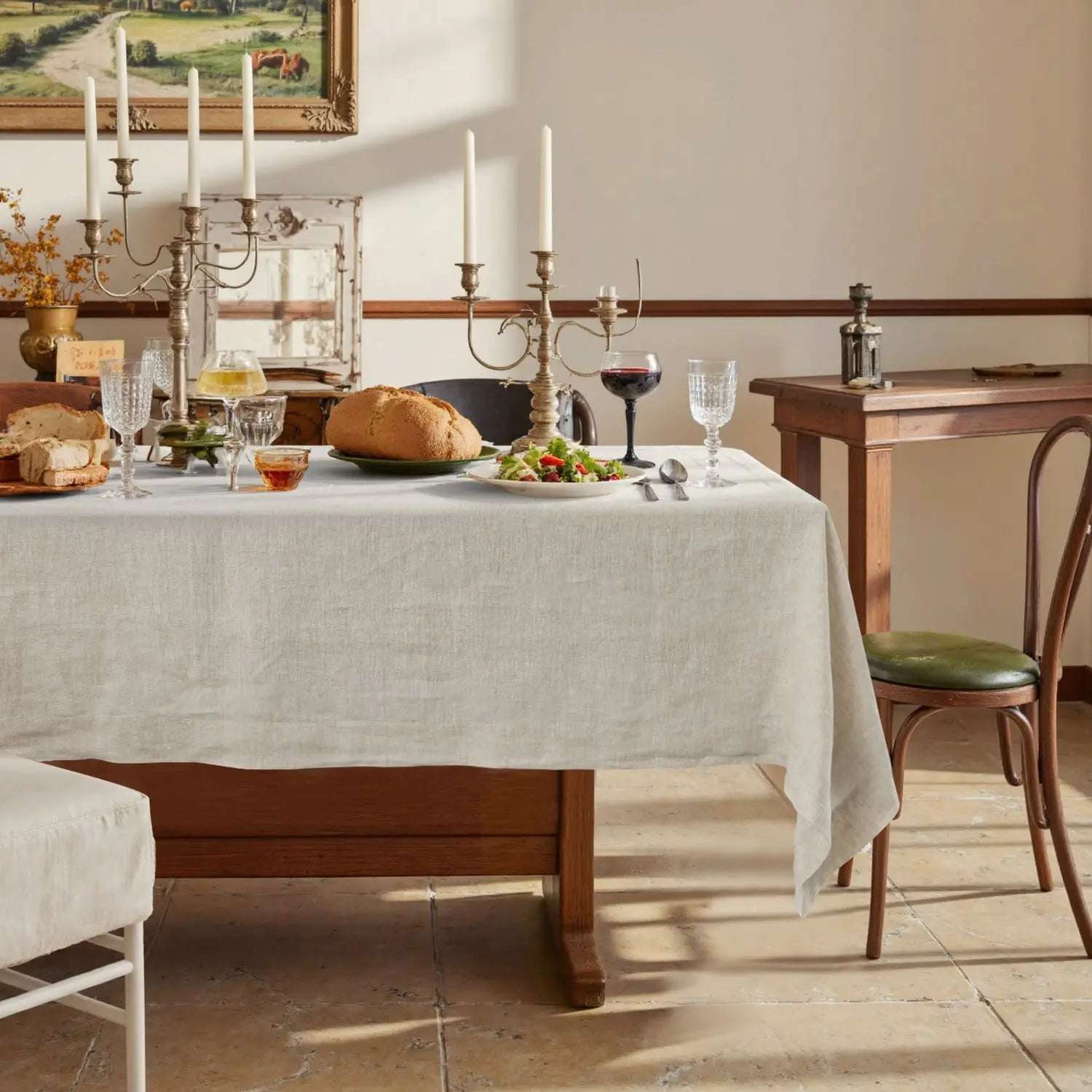 Thick Natural Undyed Linen 100% Organic Linen Tablecloth - Victory Symbol