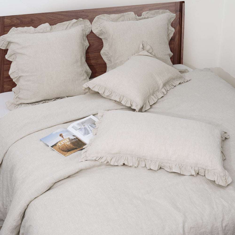 Natural Linen 100% Organic Linen Duvet Cover Set With Ruffle