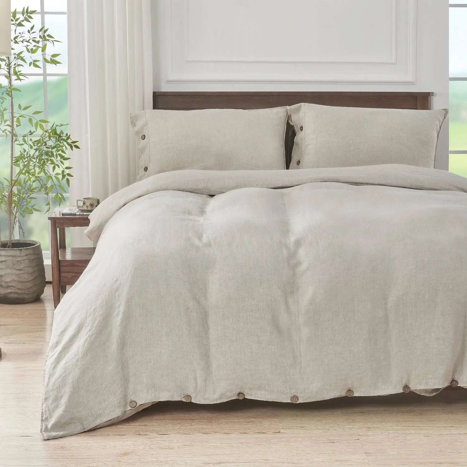Natural Undyed Linen 100% Organic Linen Duvet Cover With Coconut Buttons(Only 1 Piece).