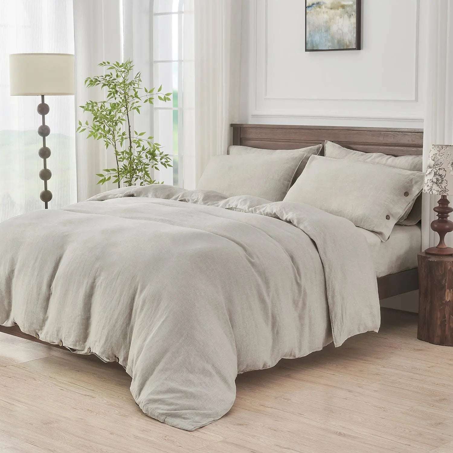 Natural Undyed Linen 100% Organic Linen Duvet Cover With Coconut Buttons(Only 1 Piece).