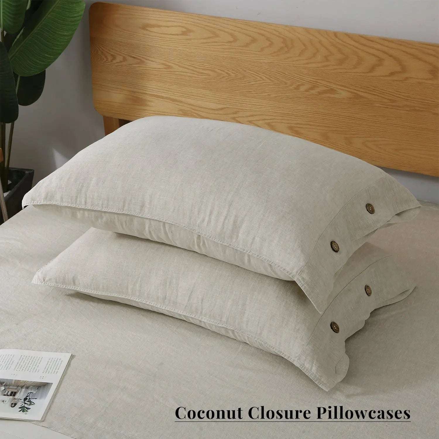 Natural Undyed Linen 100% Organic Linen Duvet Cover Set With Coconut Buttons - Victory Symbol