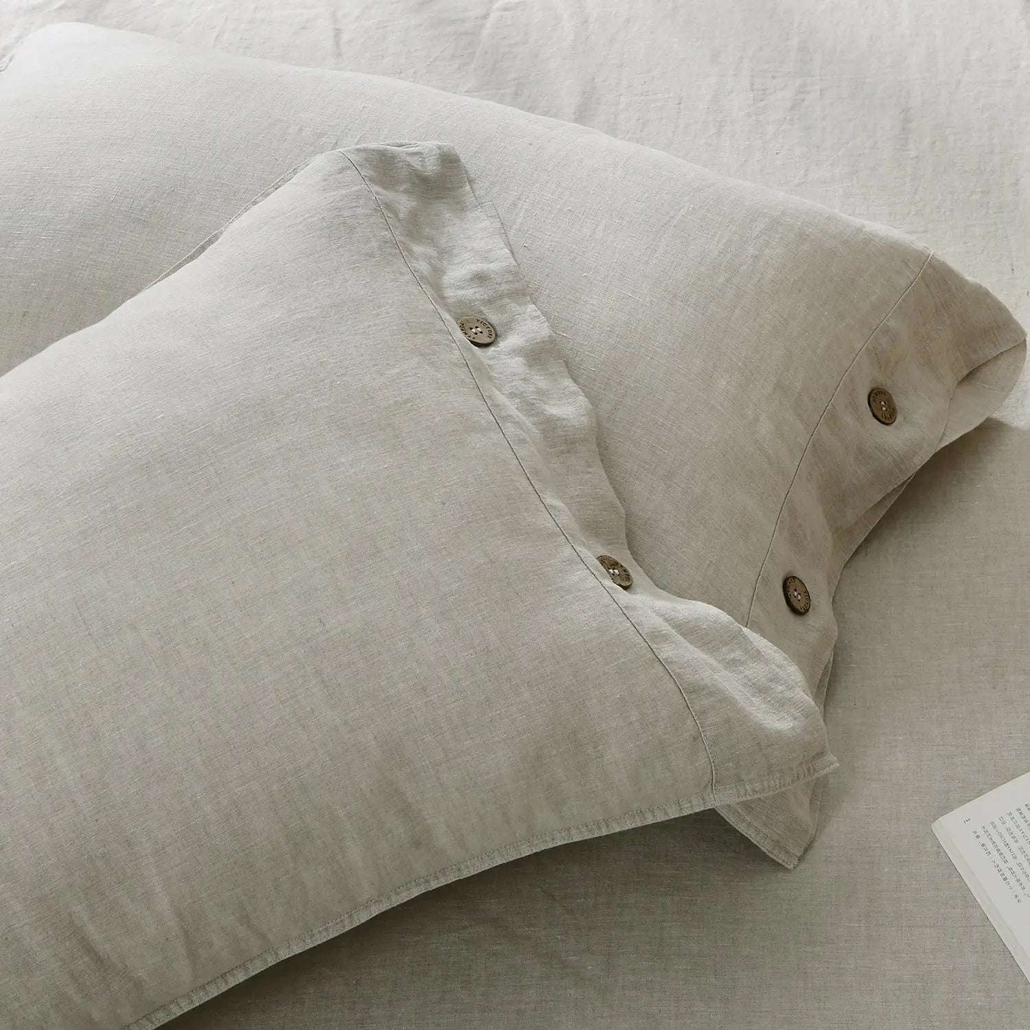 Natural Undyed Linen 100% Organic Linen Duvet Cover Set With Coconut Buttons - Victory Symbol