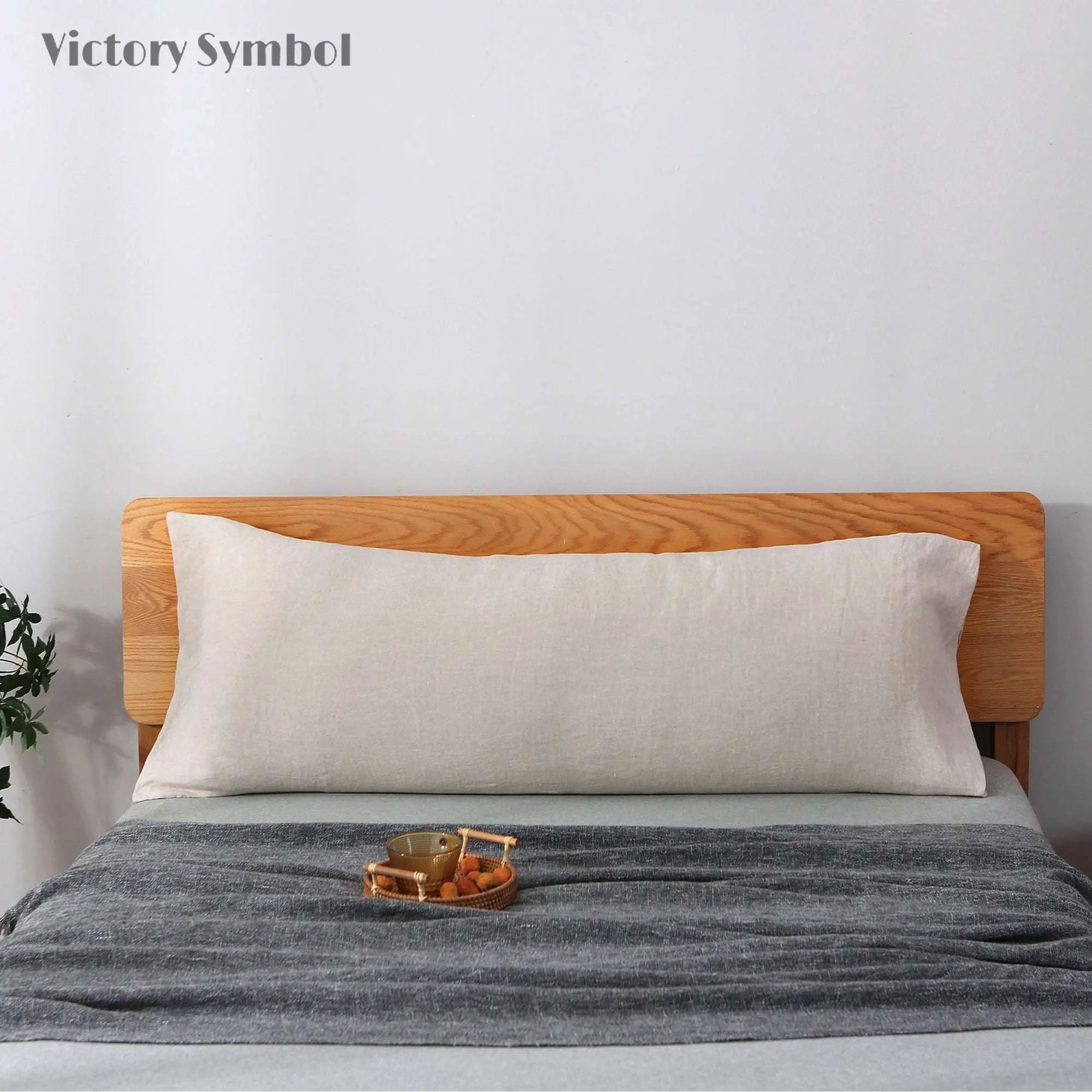 Natural Undyed Linen 100% Organic Linen Body Pillowcase - Victory Symbol