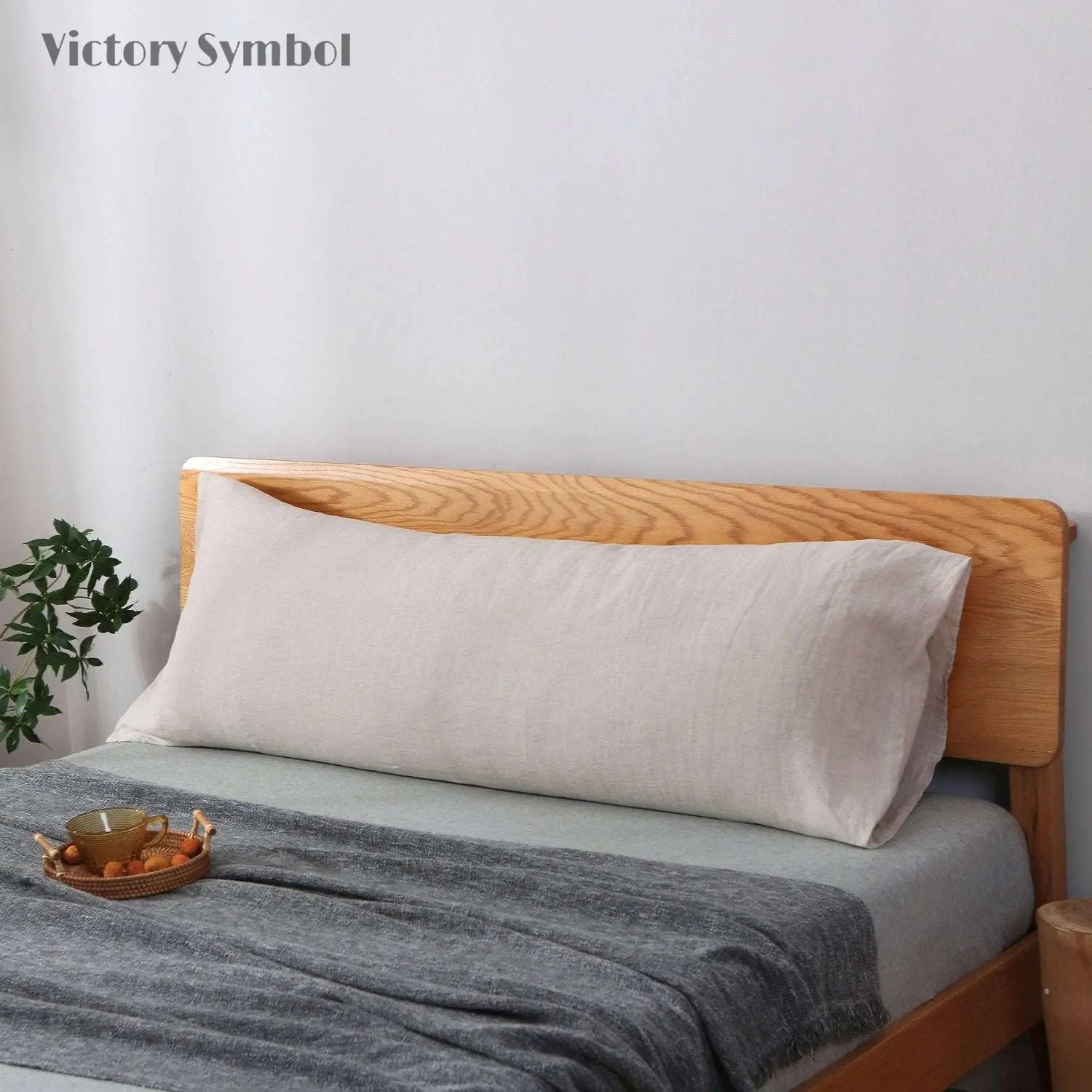 Natural Undyed Linen 100% Organic Linen Body Pillowcase - Victory Symbol
