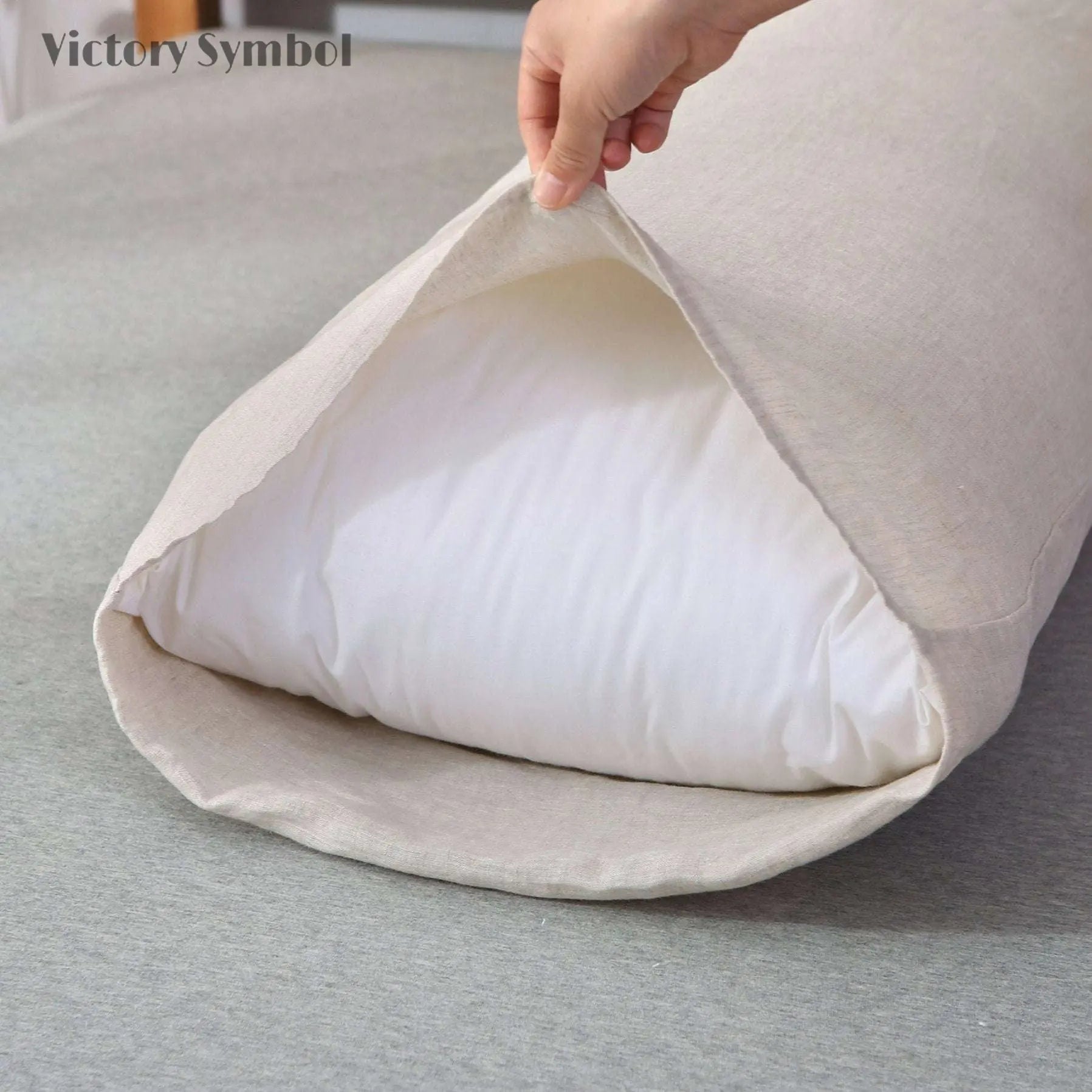 Natural Undyed Linen 100% Organic Linen Body Pillowcase - Victory Symbol
