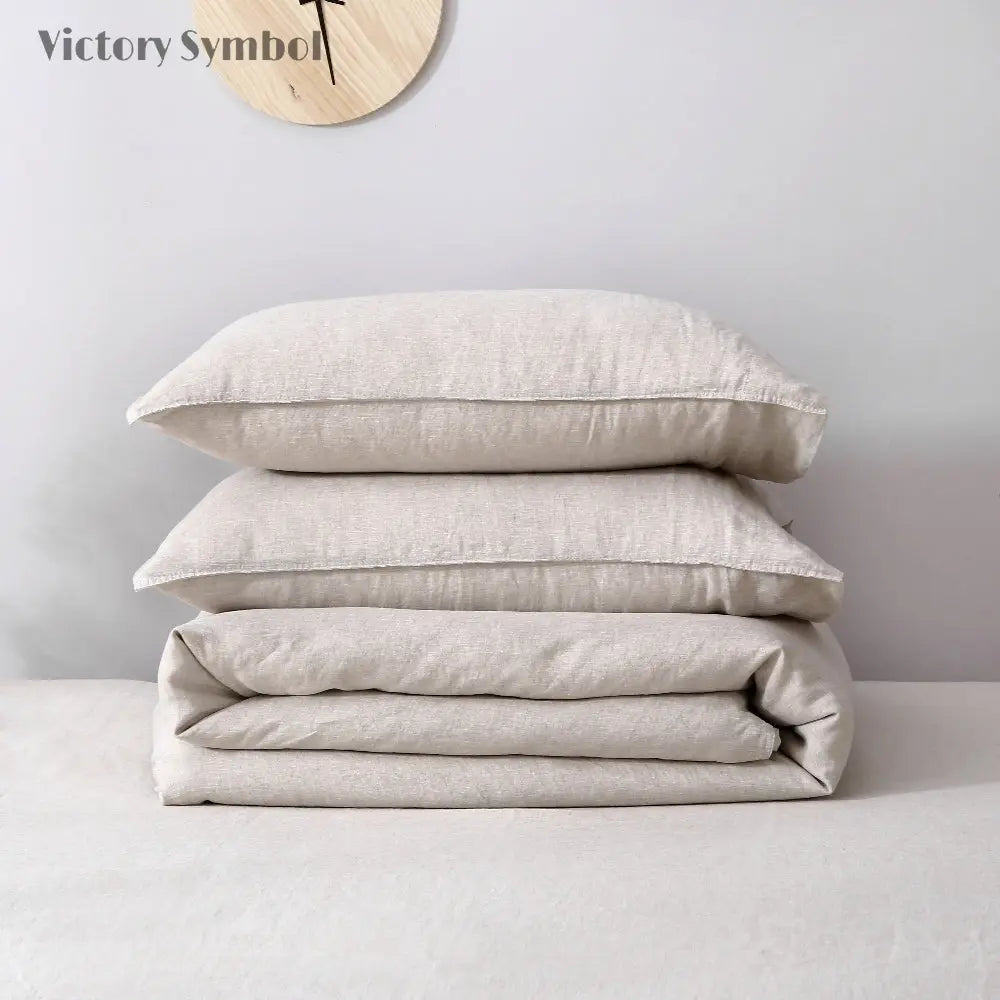 Natural Undyed Linen 100% Organic Linen Duvet Cover Set - Victory Symbol