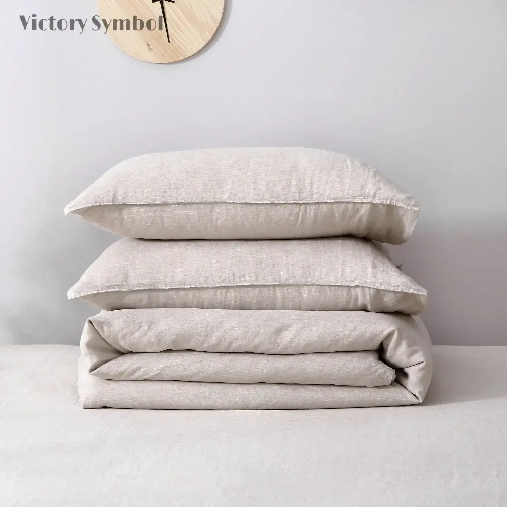 Natural Undyed Linen 100% Organic Linen Duvet Cover Set-Victory symbol