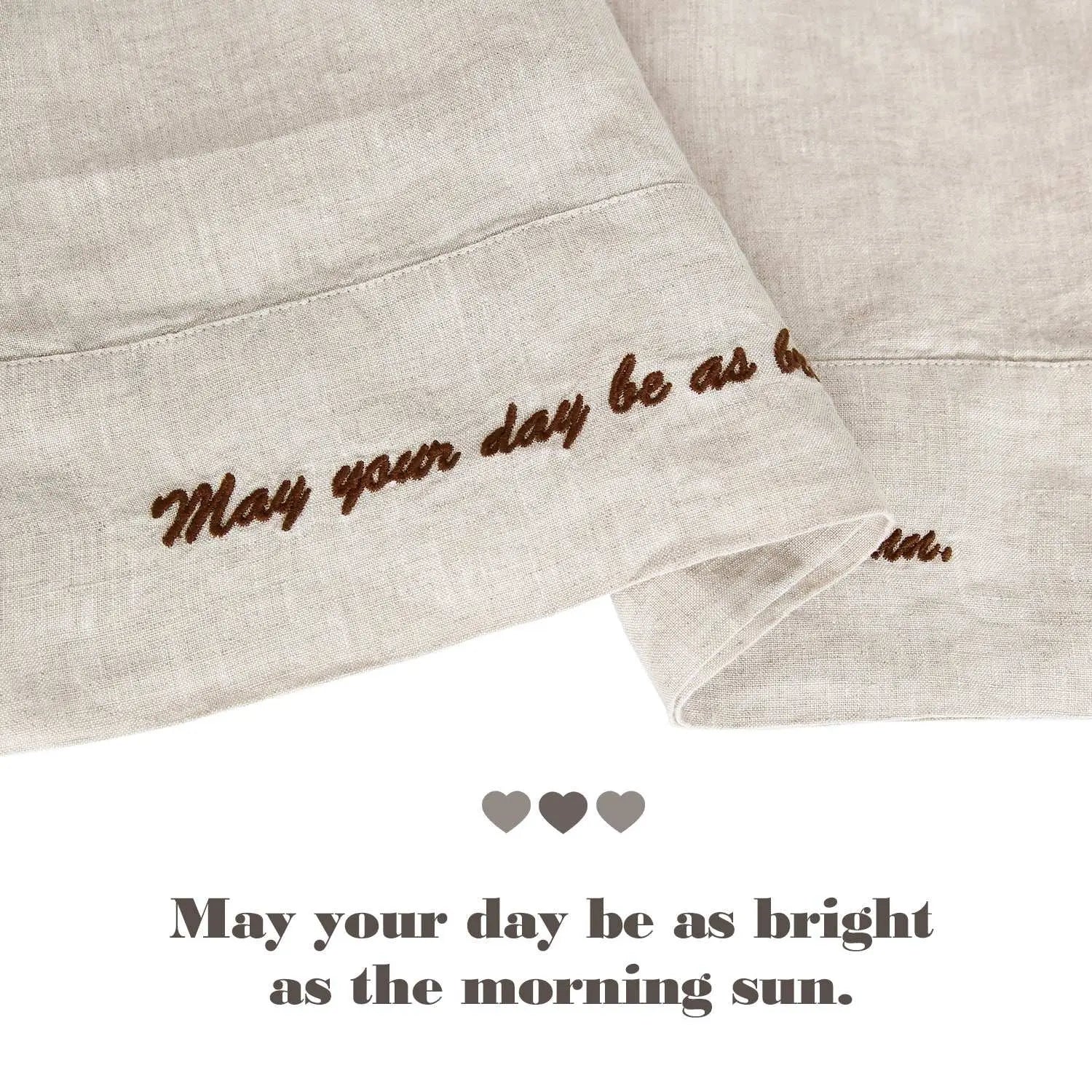 Natural Undyed Linen 100% Organic Linen Embroidered Pillowcases - Victory Symbol