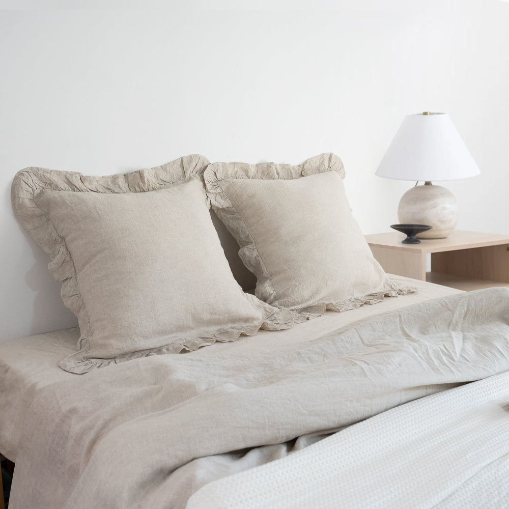 Natural Linen 100% Organic Linen Euro Pillowcases With Ruffles-victory symbol