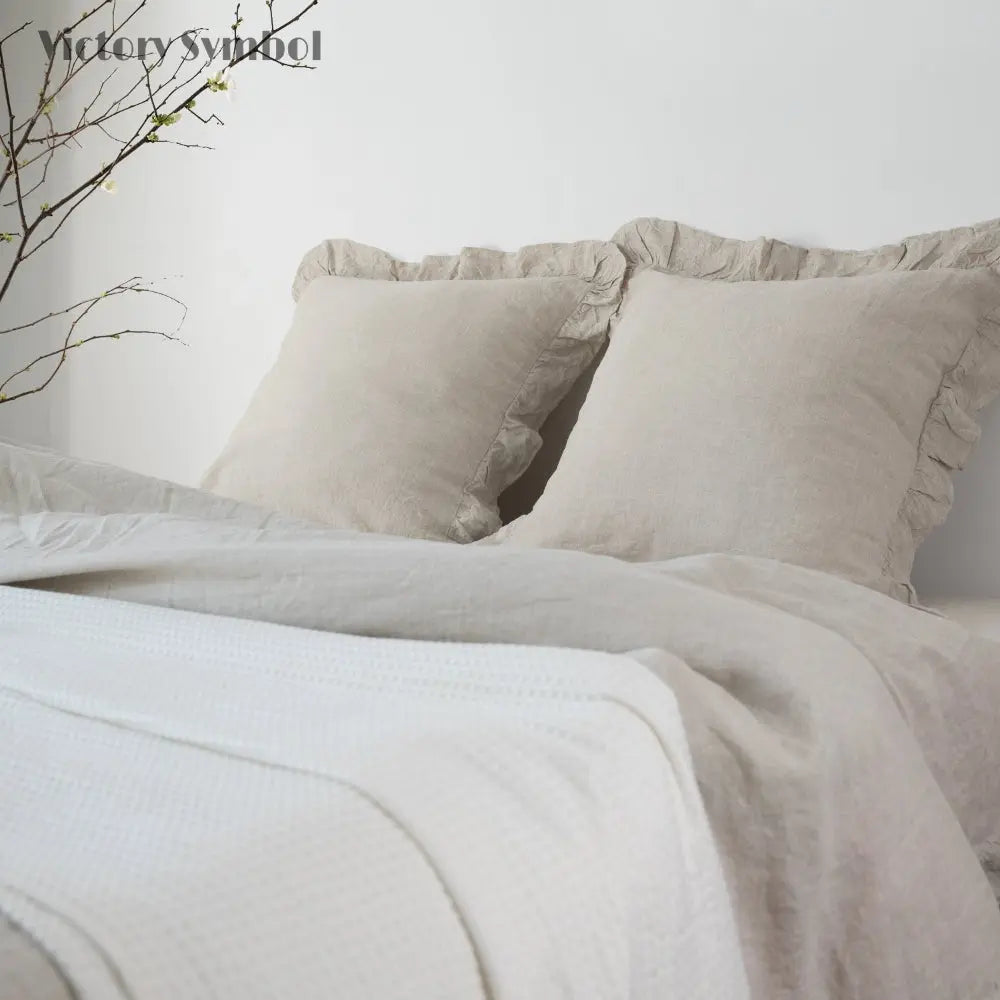 Natural Linen 100% Organic Linen Euro Pillowcases With Ruffles-victory symbol