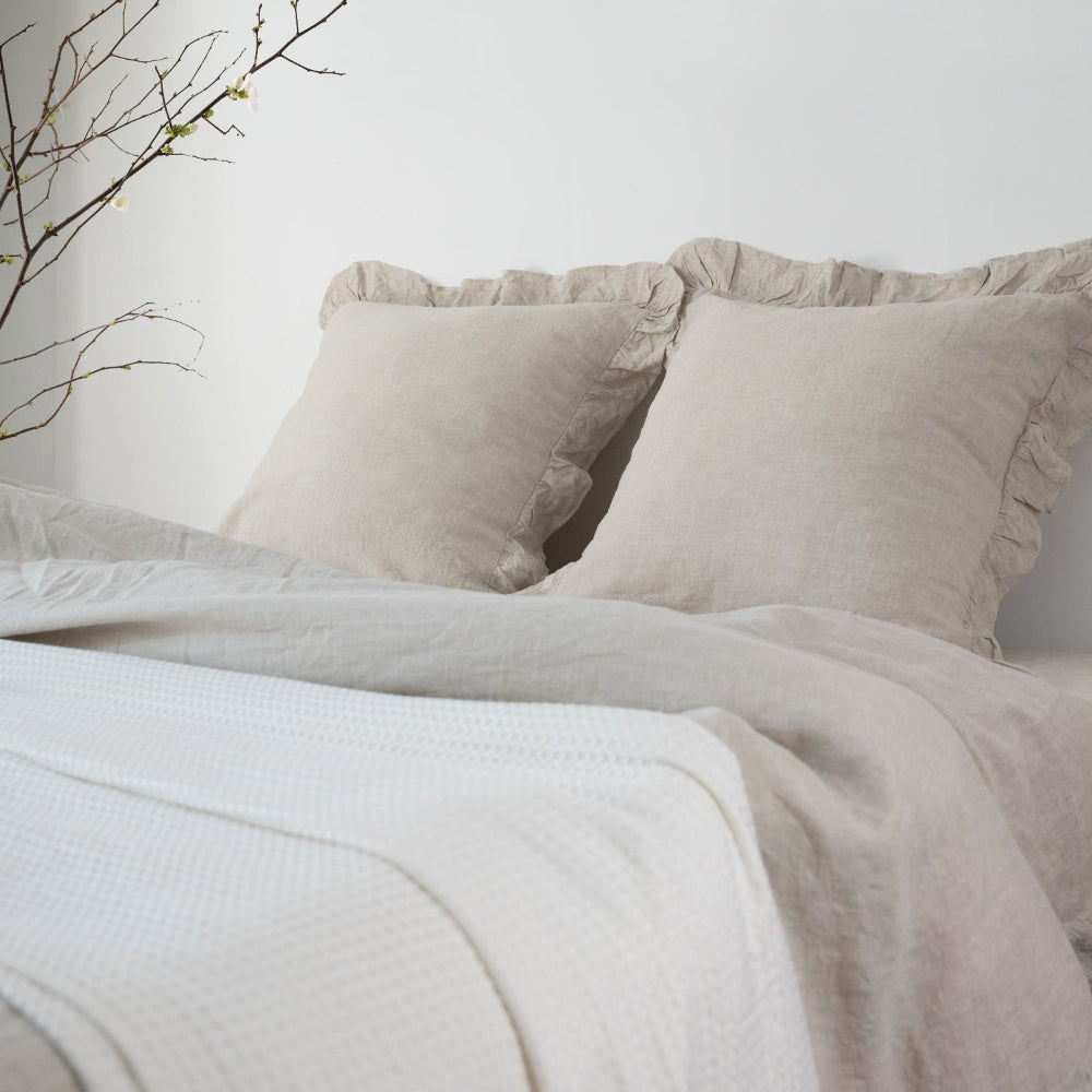 Natural Linen 100% Organic Linen Euro Pillowcases With Ruffles-victory symbol