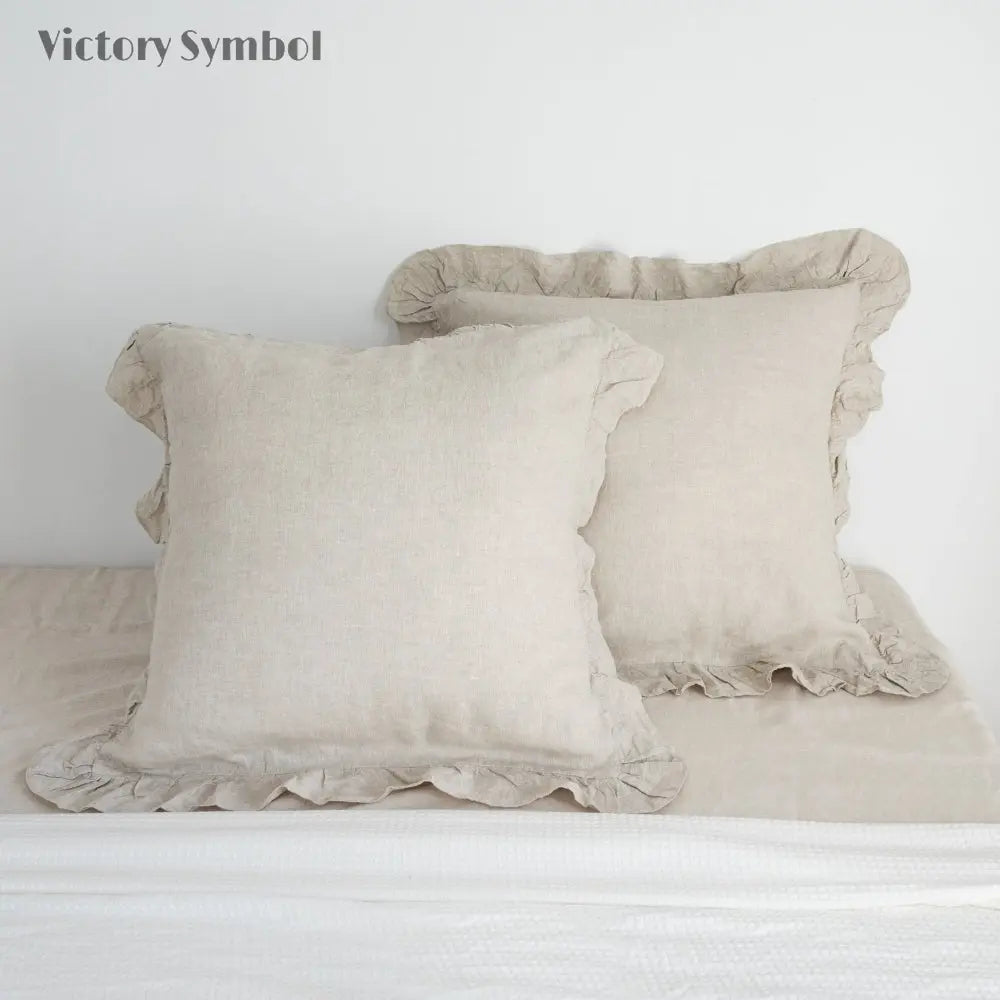 Natural Linen 100% Organic Linen Euro Pillowcases With Ruffles-victory symbol