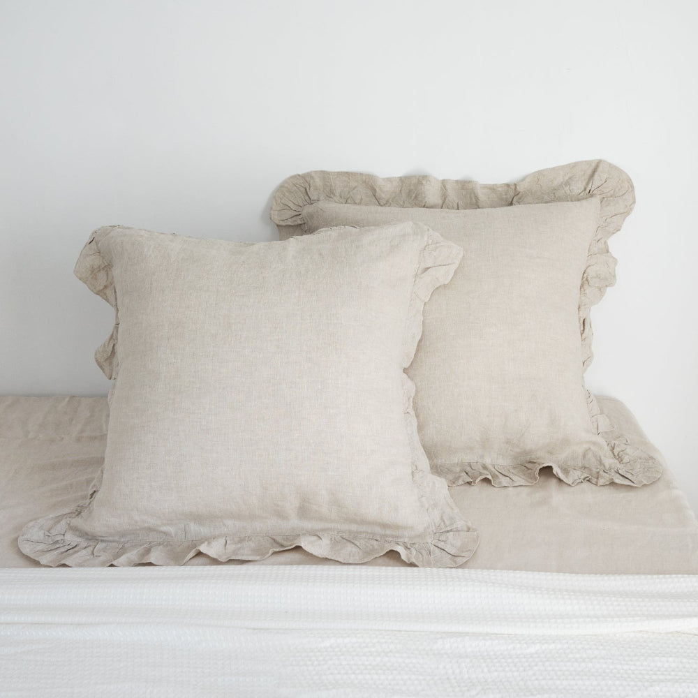 Natural Linen 100% Organic Linen Euro Pillowcases With Ruffles-victory symbol