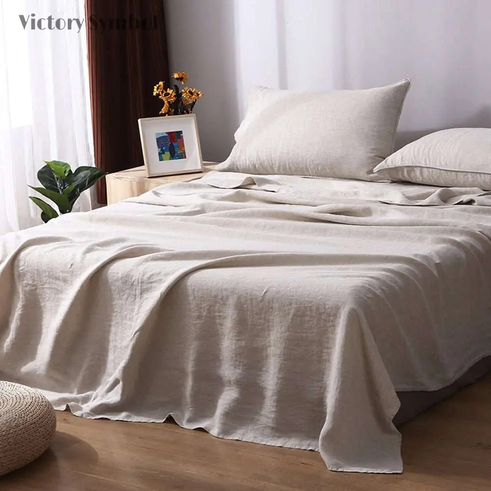 Natural Undyed Linen 100% Organic Linen Flat Sheet - Victory Symbol