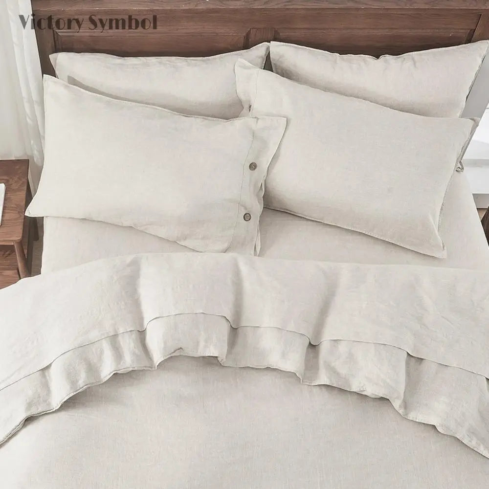 Natural Undyed Linen 100% Organic Linen Pillowcases With Coconut Button Closure - Victory Symbol