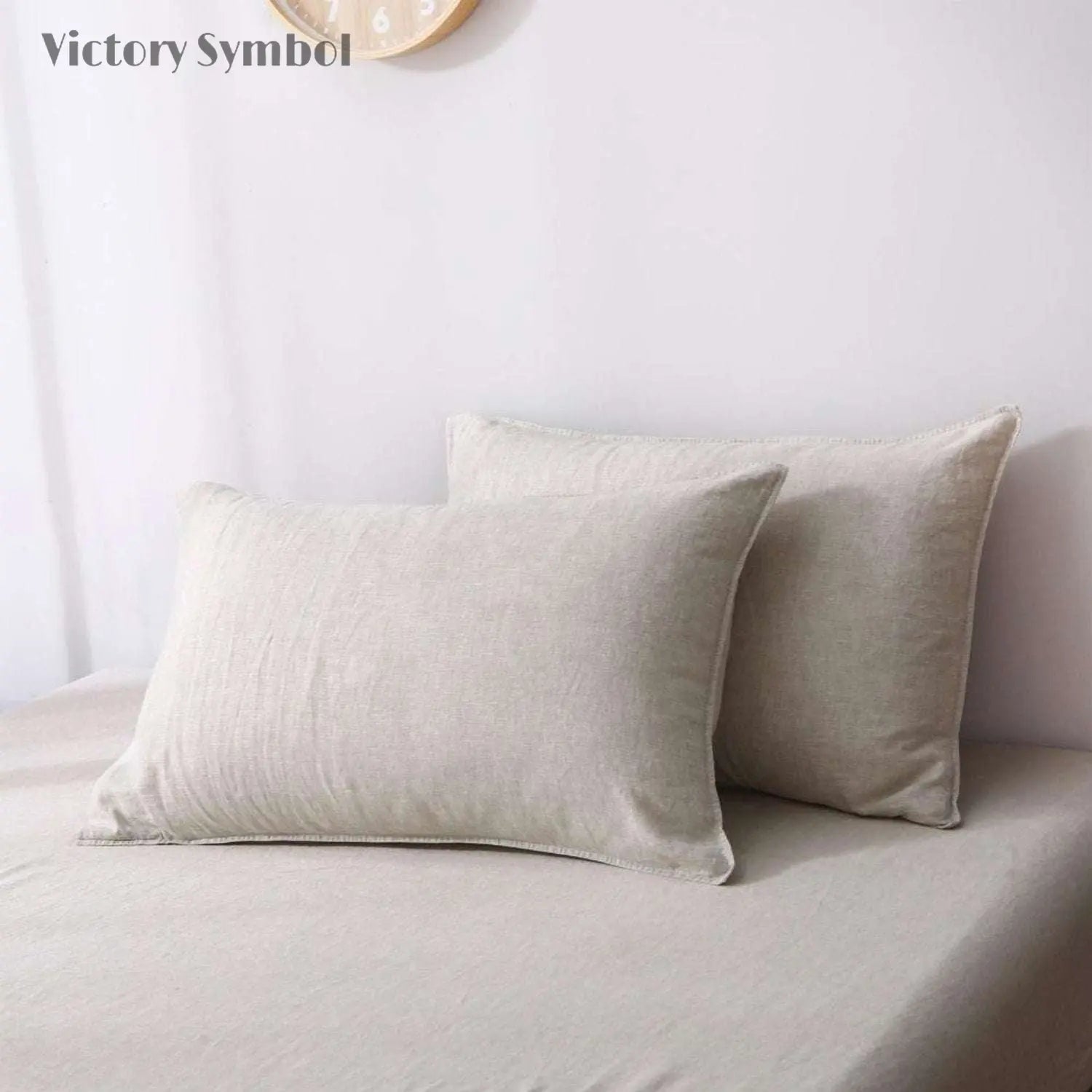 Natural Undyed Linen 100% Organic Linen Pillowcases - Victory Symbol