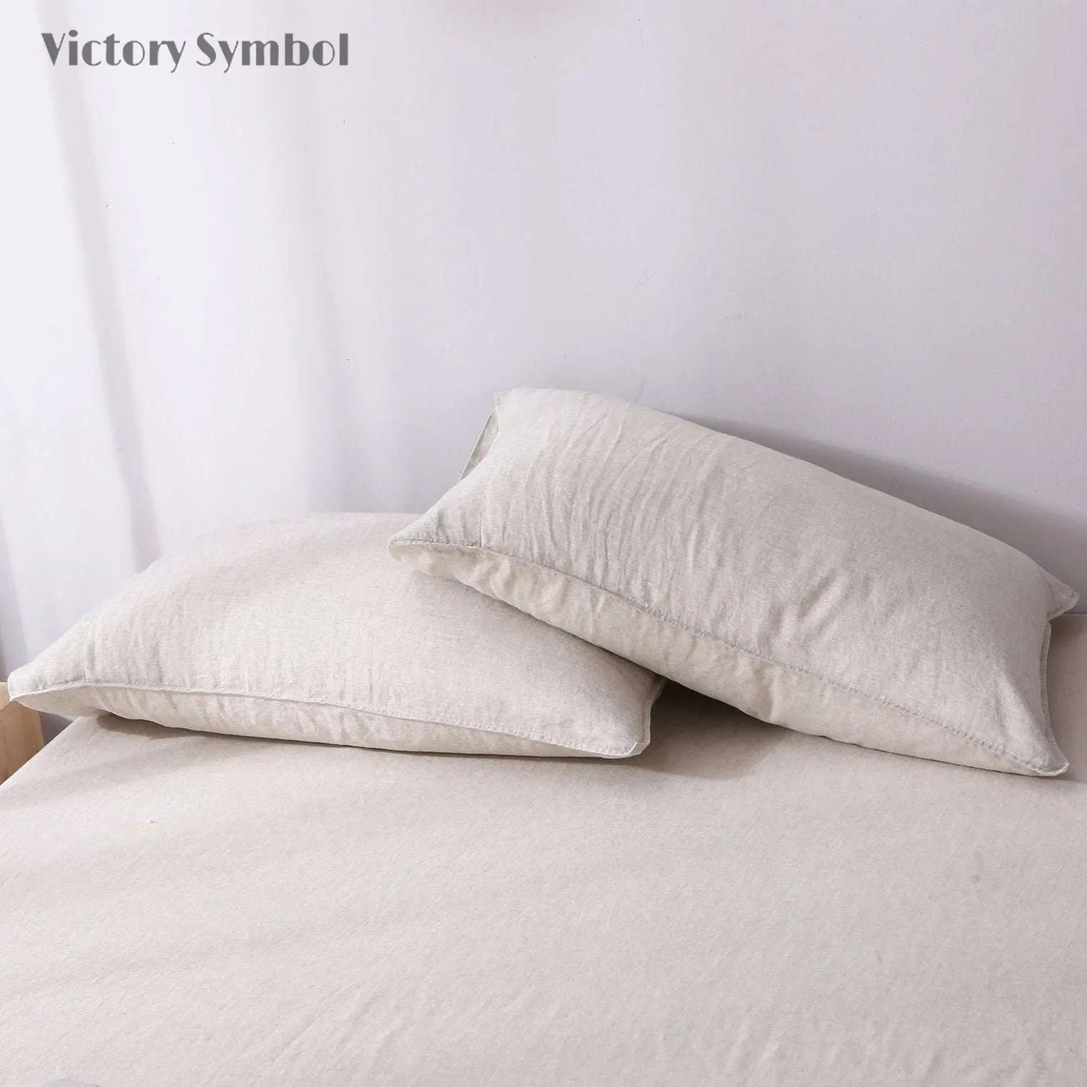 Natural Undyed Linen 100% Organic Linen Pillowcases - Victory Symbol