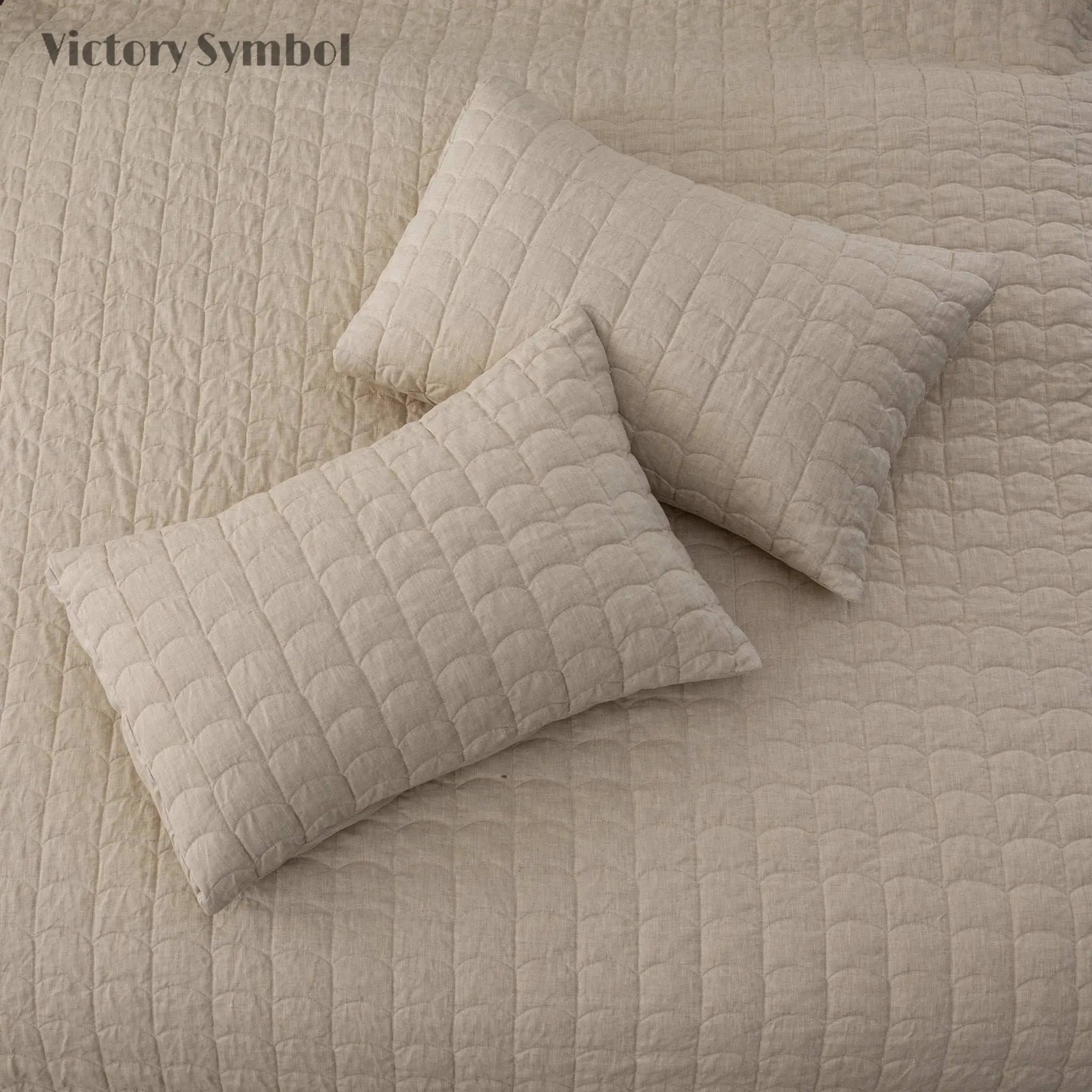 Natural Undyed Linen 100% Organic Linen Quilt Set With Tile Pattern - Victory Symbol