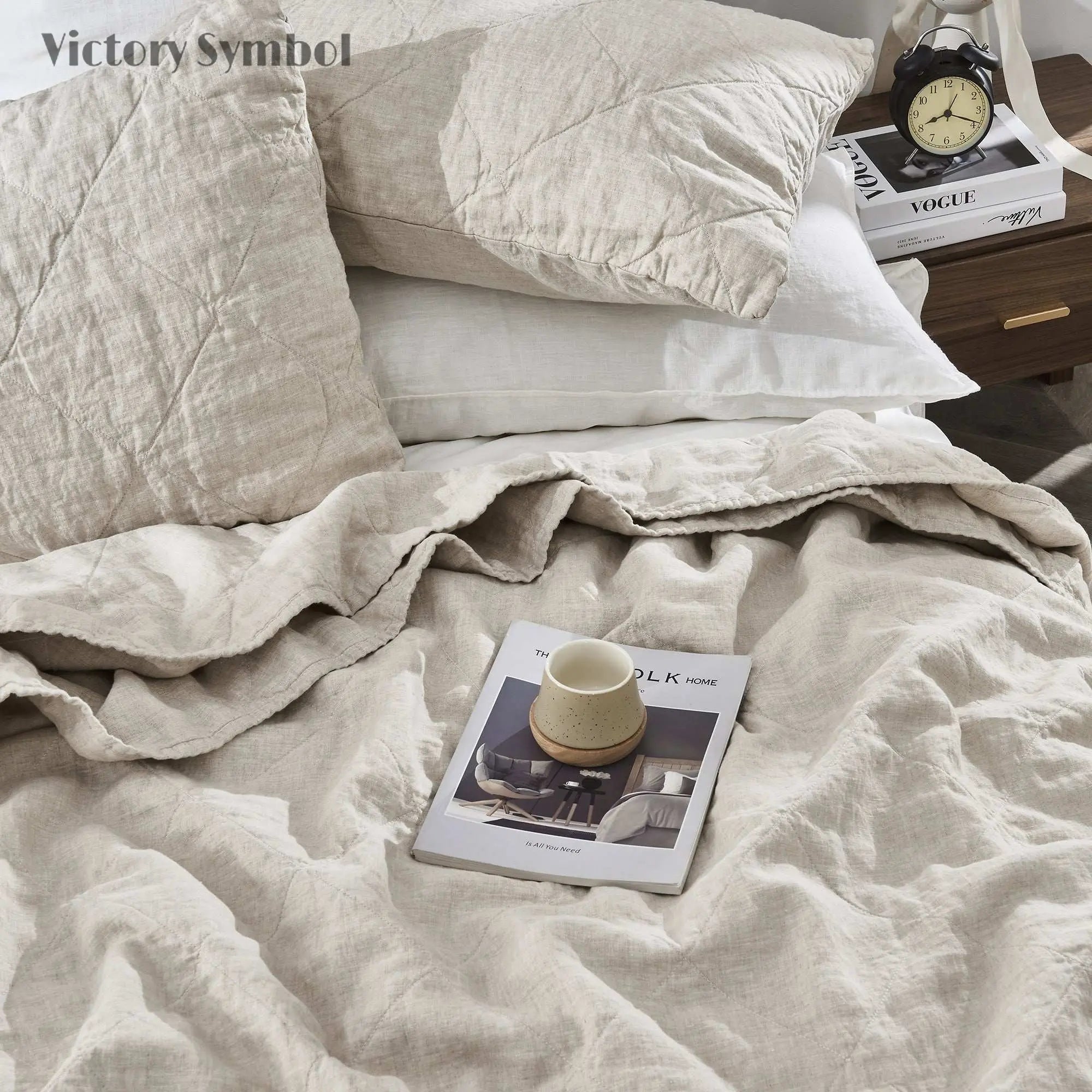 Natural Linen 100% Organic Linen Quilt Set - Victory Symbol