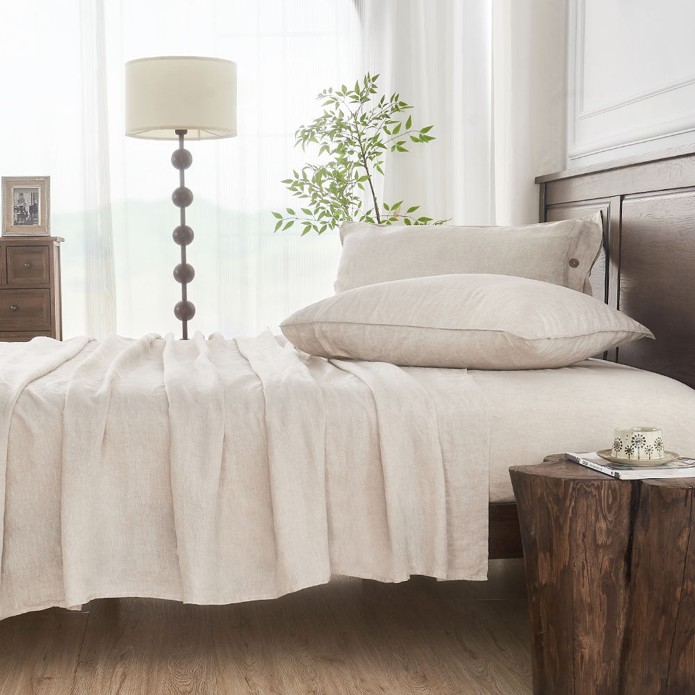 Natural Linen 100% Organic Linen Fitted Sheet - Victory Symbol