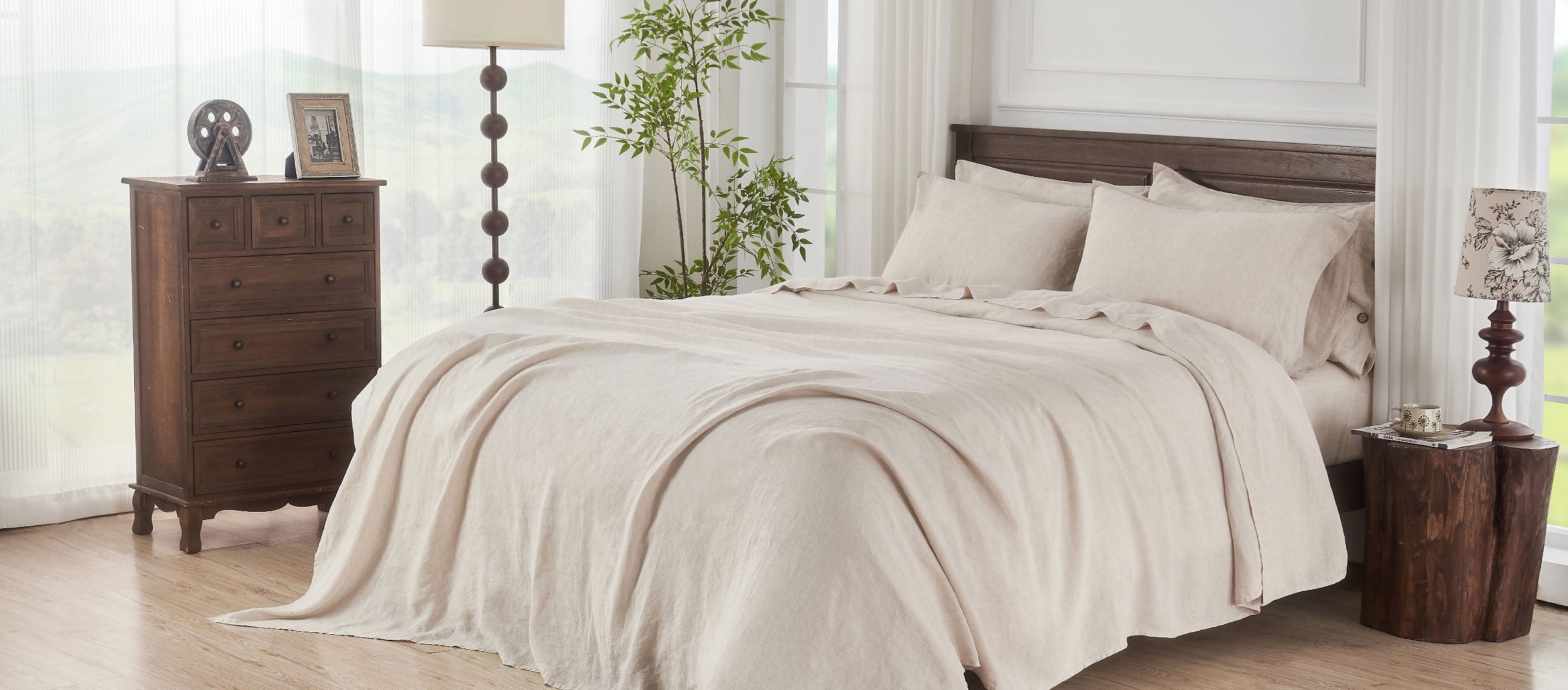 Natural Linen 100% Organic Linen Sheets Set-victory symbol