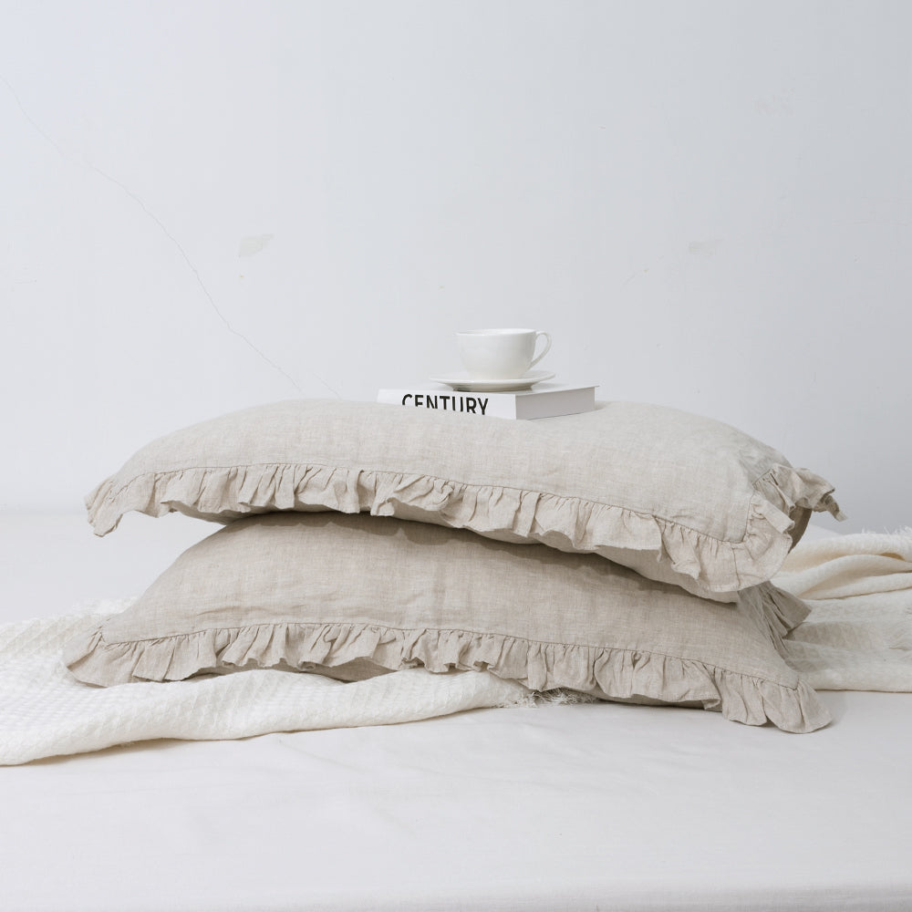 Natural Linen 100% Organic Linen Duvet Cover Set With Ruffle