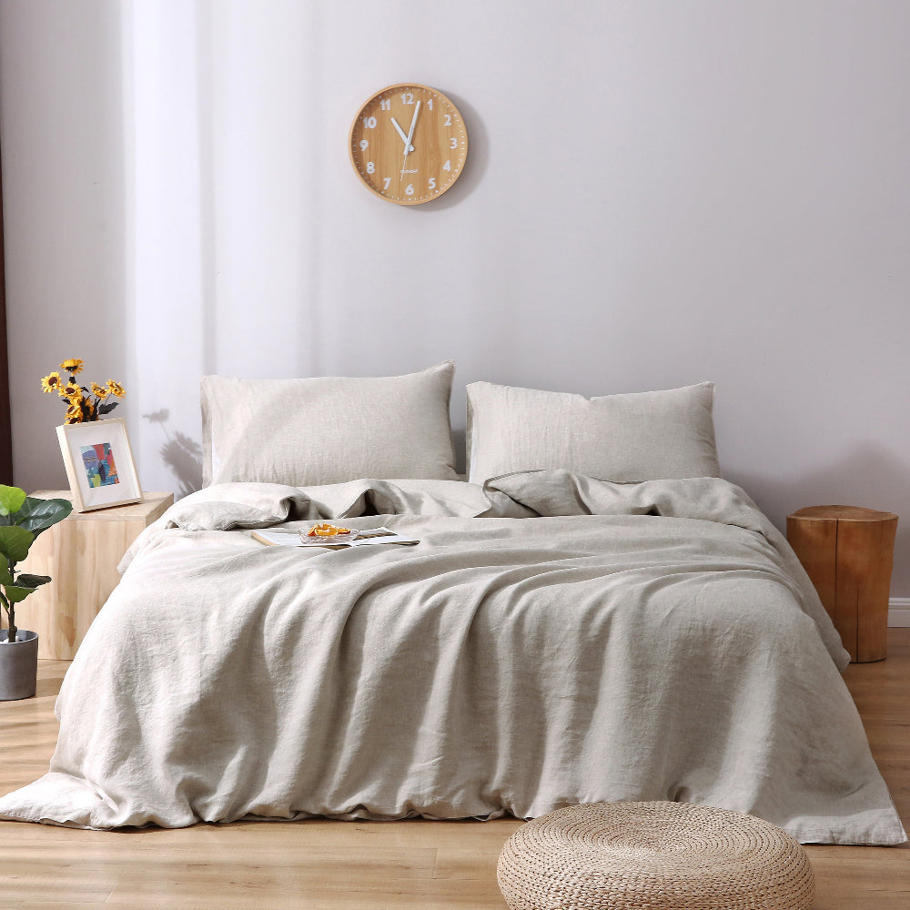 Natural Undyed Linen 100% Organic Linen Duvet Cover Set-Victory symbol