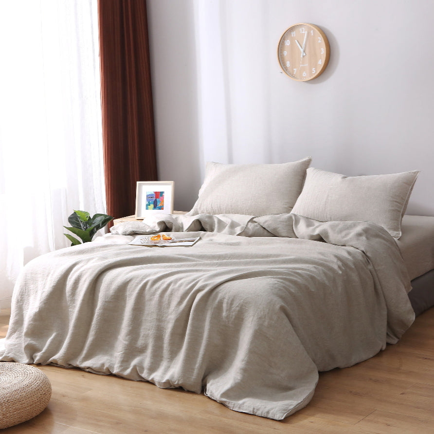 Natural Undyed Linen 100% Organic Linen Duvet Cover Set-Victory symbol