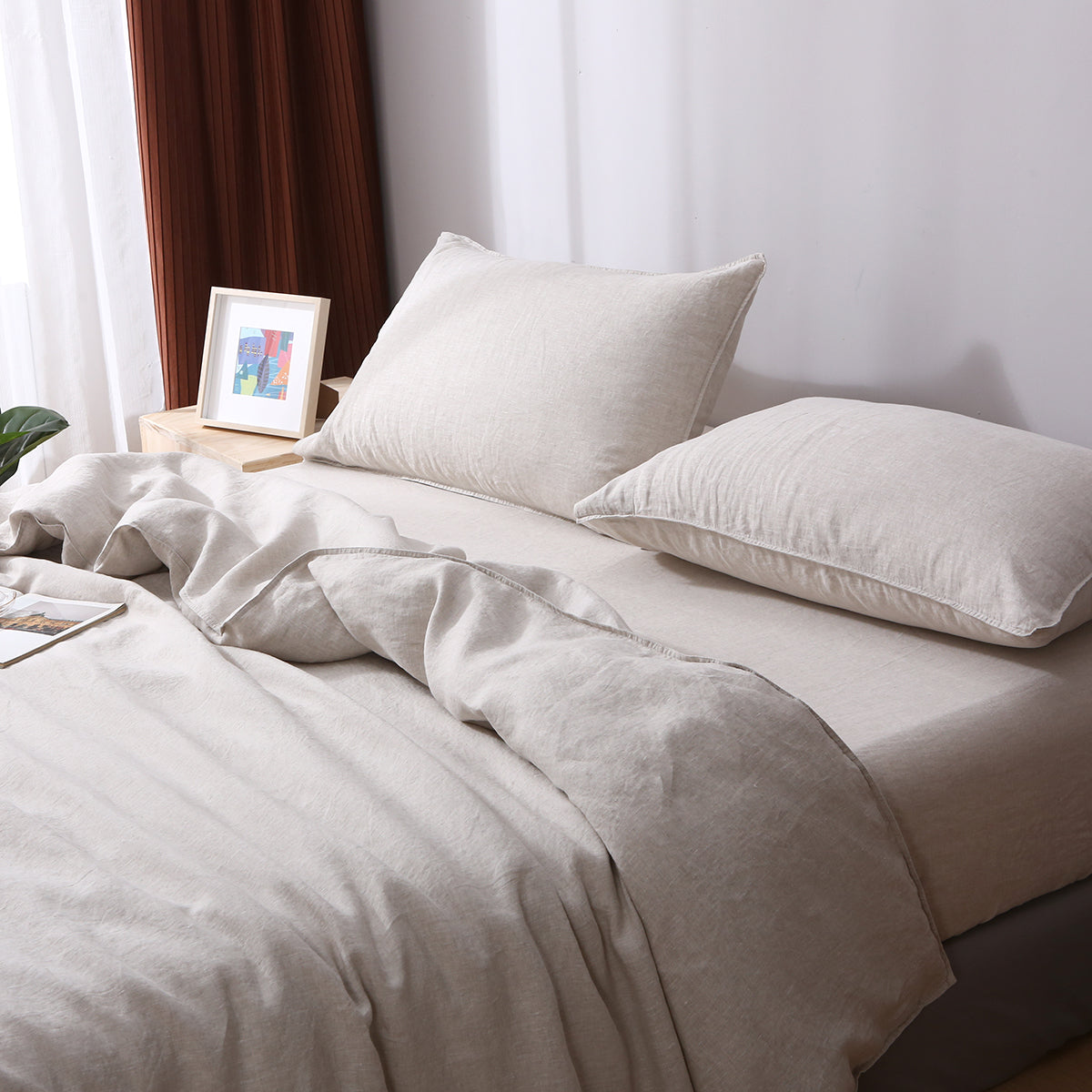 Natural Undyed Linen 100% Organic Linen Duvet Cover Set-Victory symbol