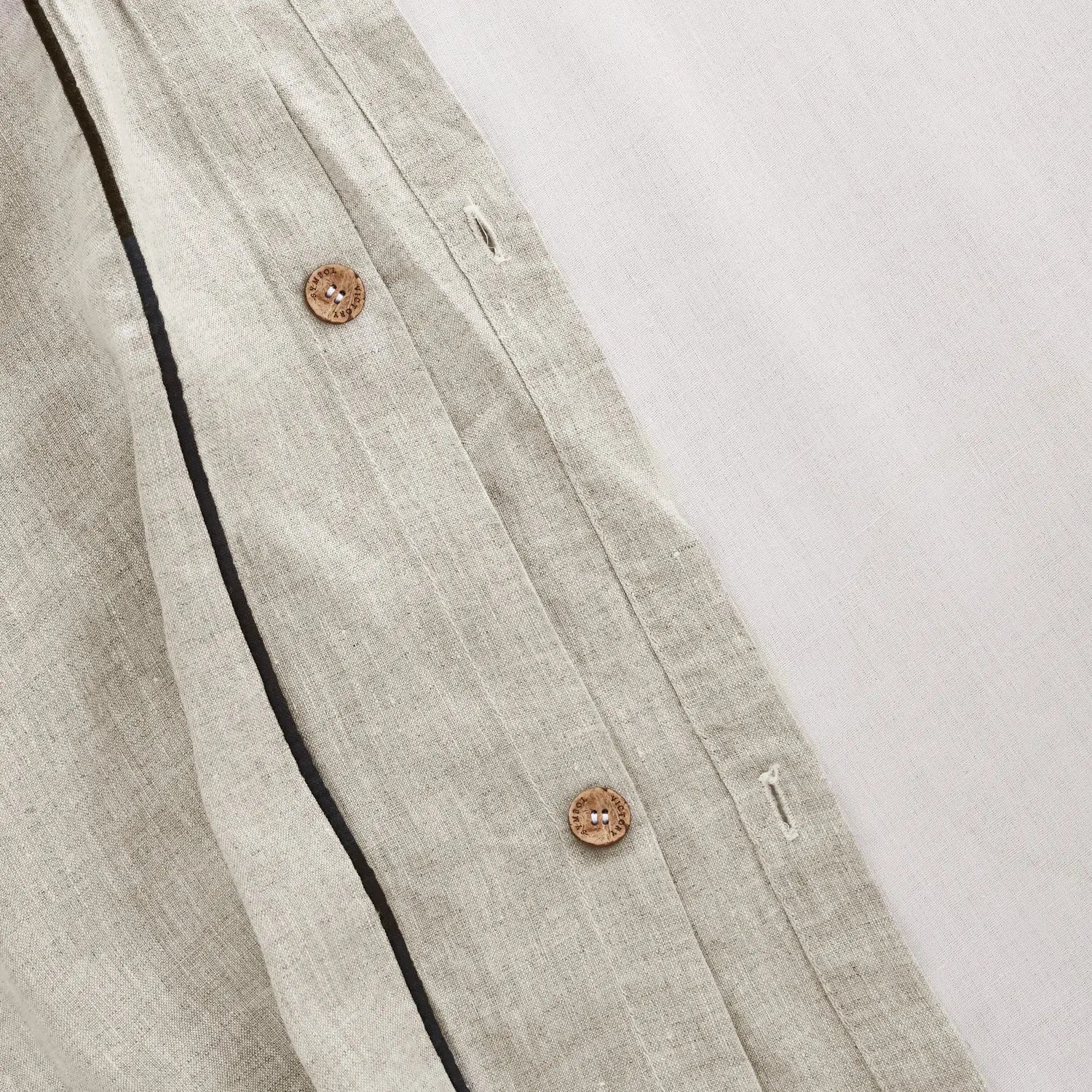 Natural Undyed Linen With Navy Piping 100% Organic Linen Duvet Cover Set - Victory Symbol