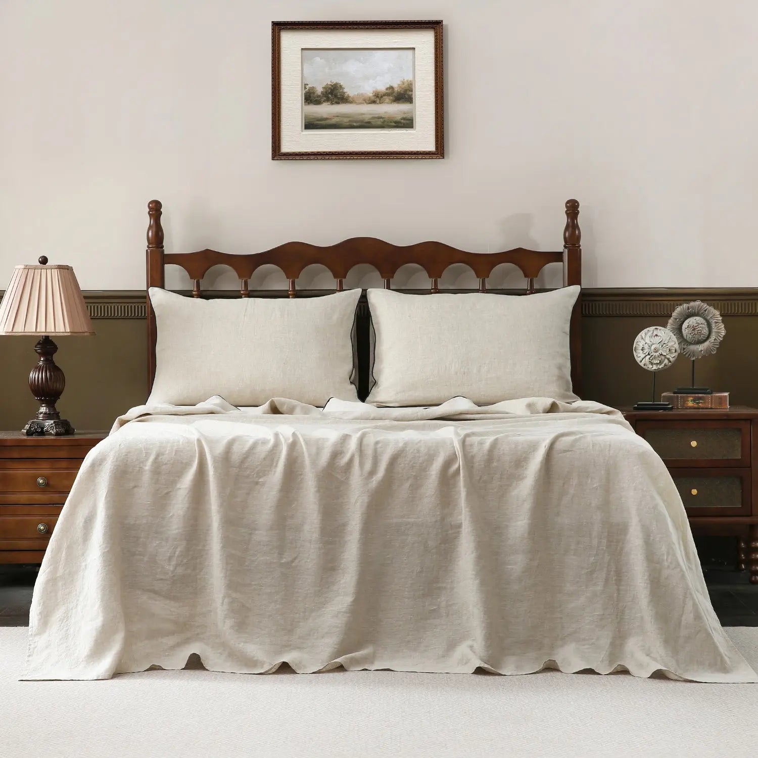 Natural Undyed Linen With Navy Piping 100% Organic Linen Sheets Set-victory symbol