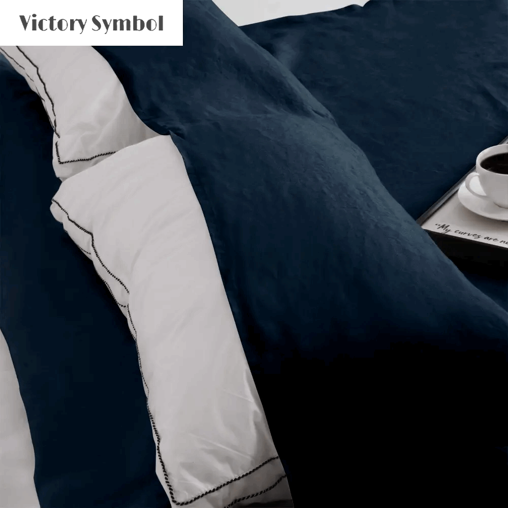 Navy 100% Linen Portable Bed Sheet,Sleeping Bag Liner for Hotel and Travel,Sleep Sack Adult - Ultra Lightweight Backpacking with Zipper - Victory Symbol