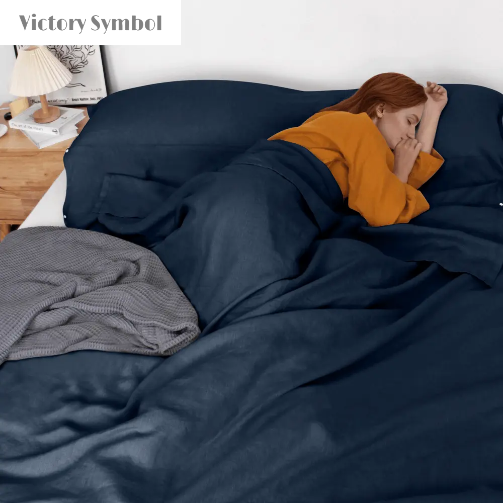 Navy 100% Linen Portable Bed Sheet,Sleeping Bag Liner for Hotel and Travel,Sleep Sack Adult - Ultra Lightweight Backpacking with Zipper - Victory Symbol