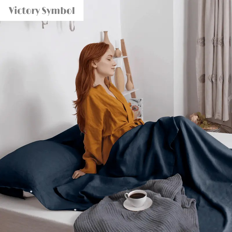 Navy 100% Linen Portable Bed Sheet,Sleeping Bag Liner for Hotel and Travel,Sleep Sack Adult - Ultra Lightweight Backpacking with Zipper - Victory Symbol