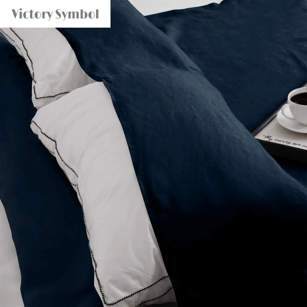 Navy 100% Linen Portable Bed Sheet-victory symbol