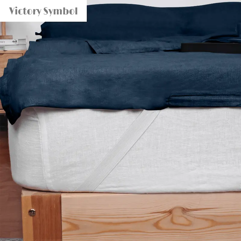 Navy 100% Linen Portable Bed Sheet-victory symbol