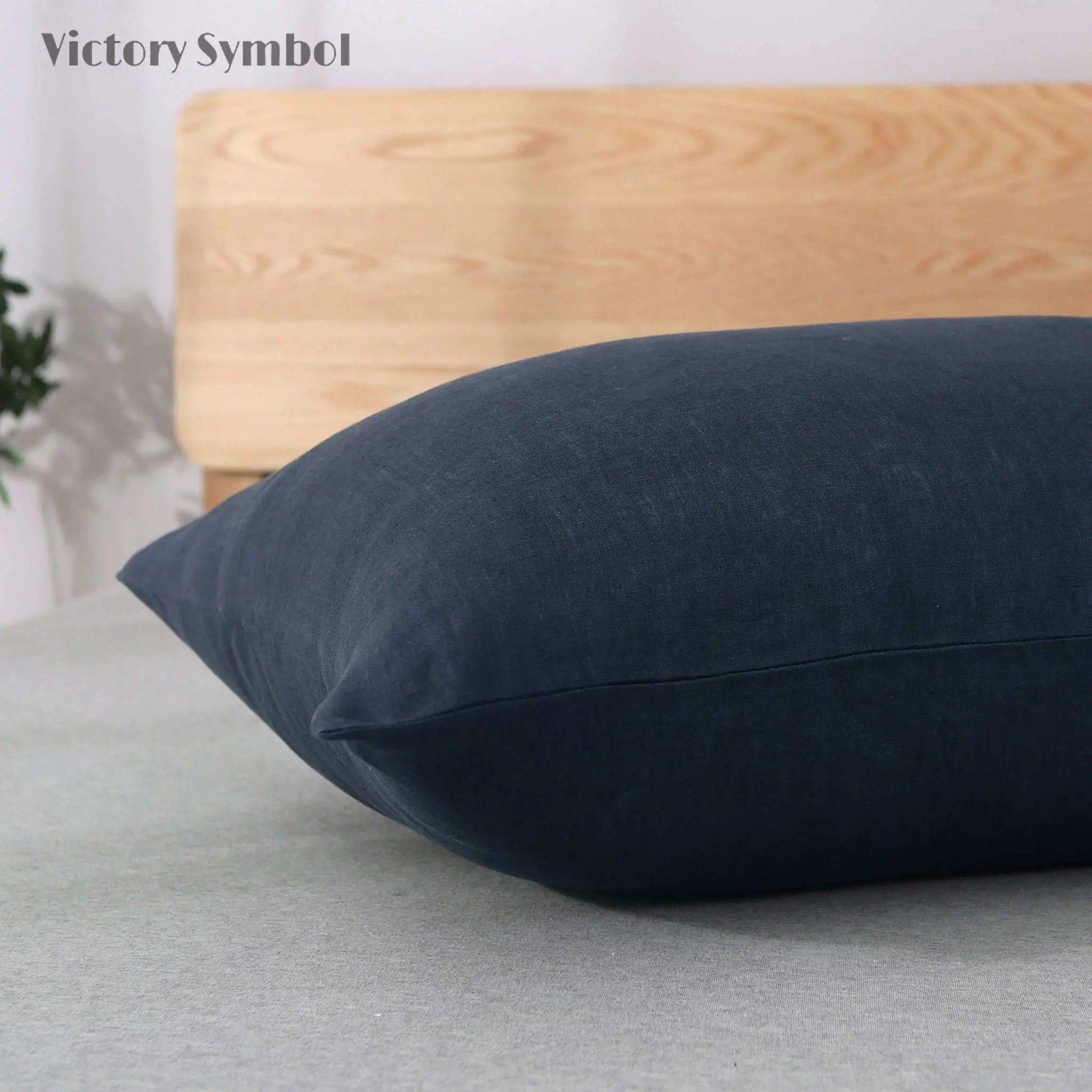 Navy 100% Organic Linen Body Pillowcase - Victory Symbol