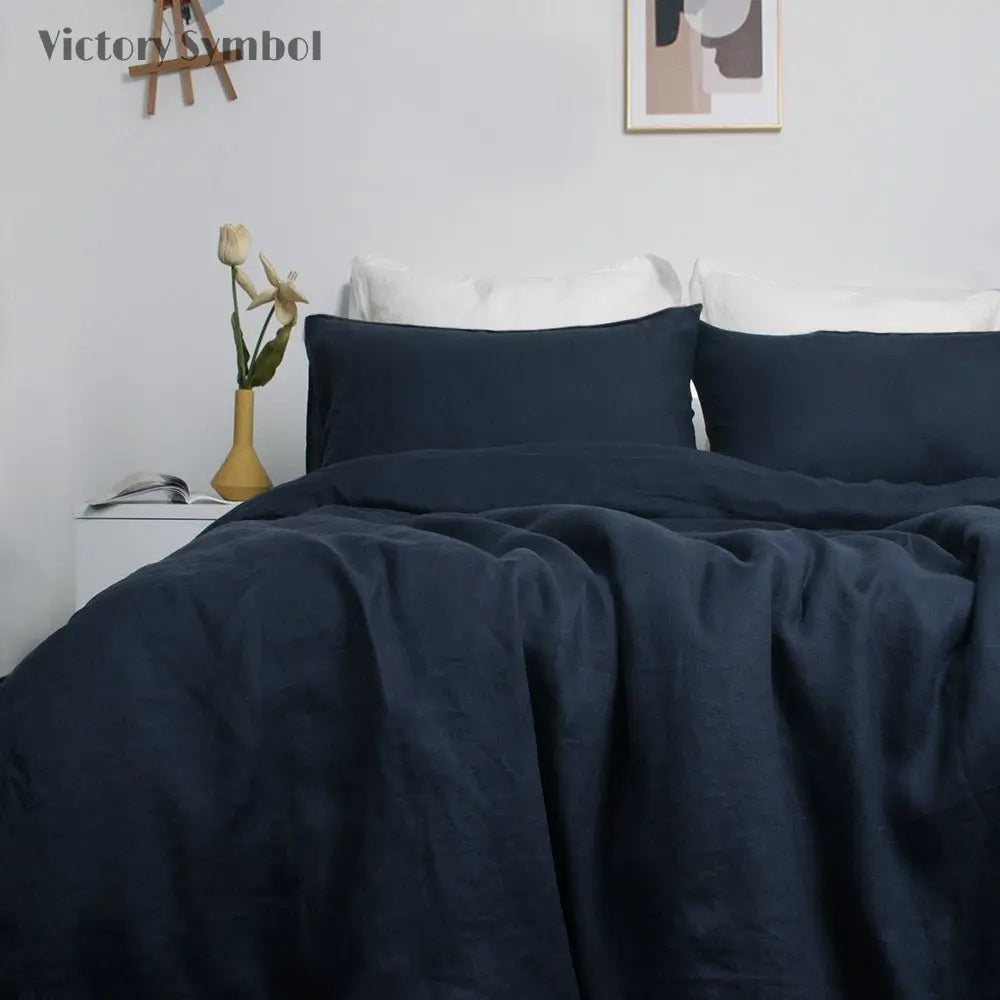 Navy 100% Organic Linen Duvet Cover (Only 1 Piece).